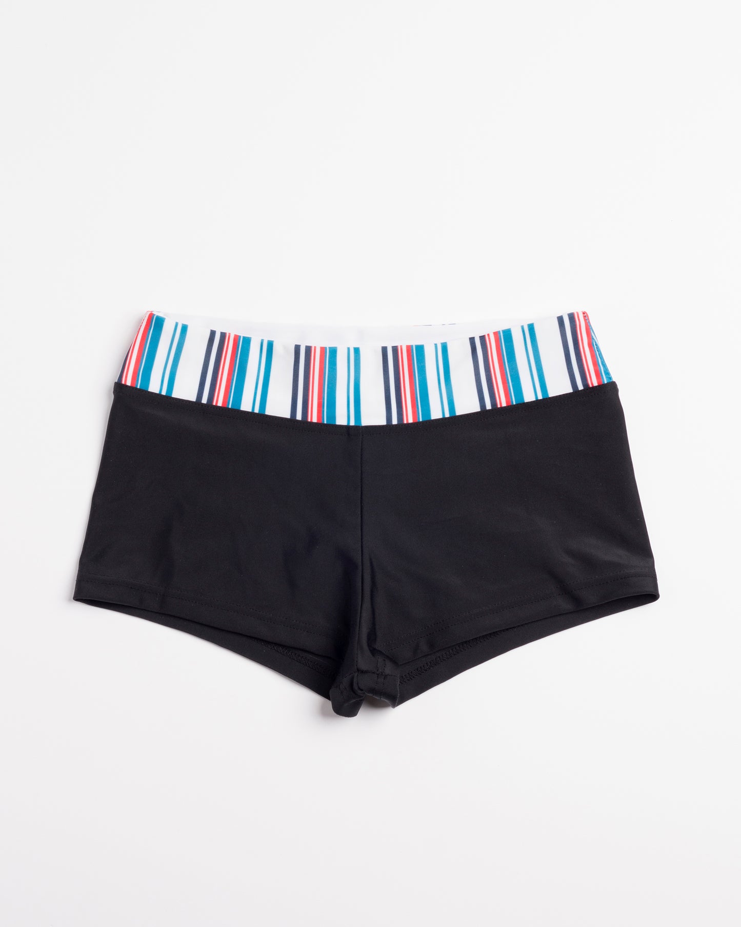Navalang - Fekete rövid nadrág fazonú bikini alsó kék,fehér és vörös csíkos derékrésszel, előről