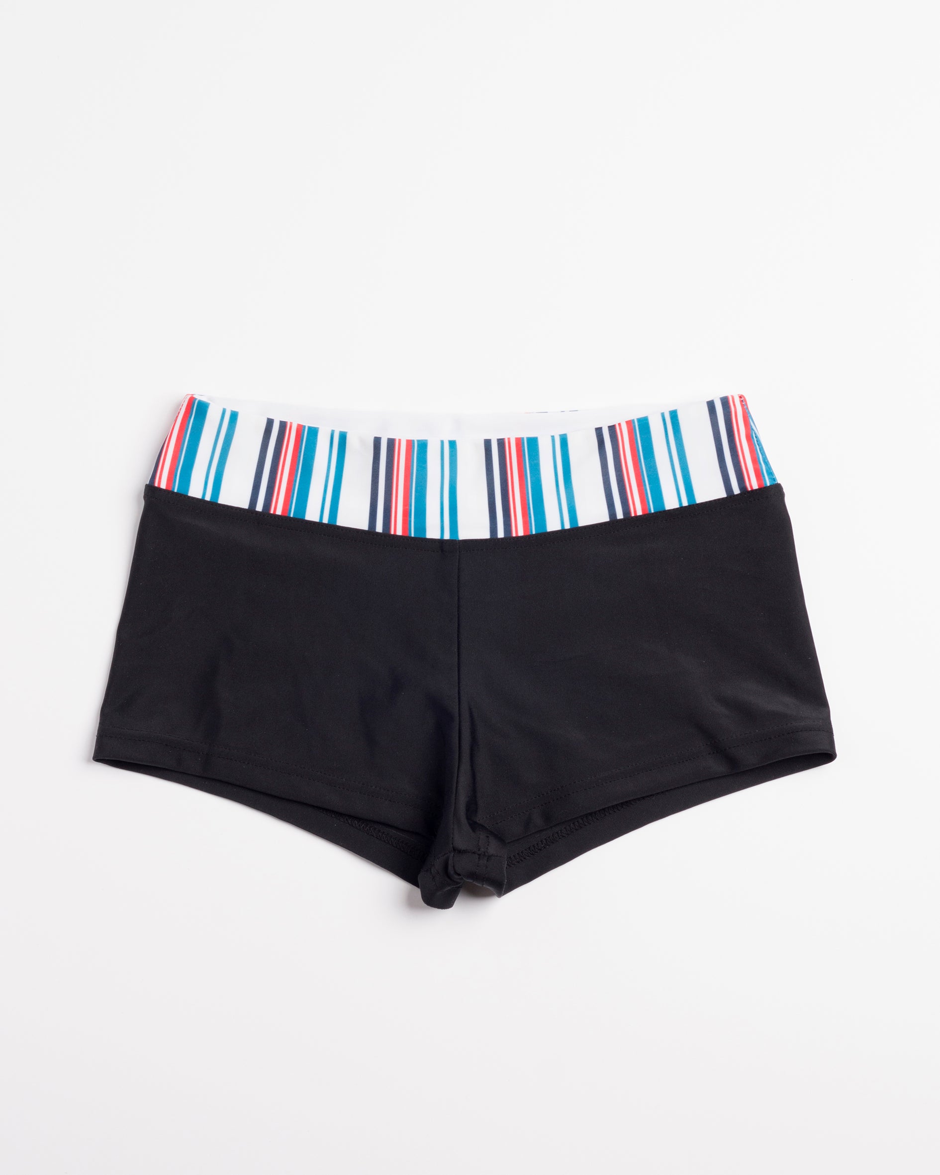 Navalang - Fekete rövid nadrág fazonú bikini alsó kék,fehér és vörös csíkos derékrésszel, előről