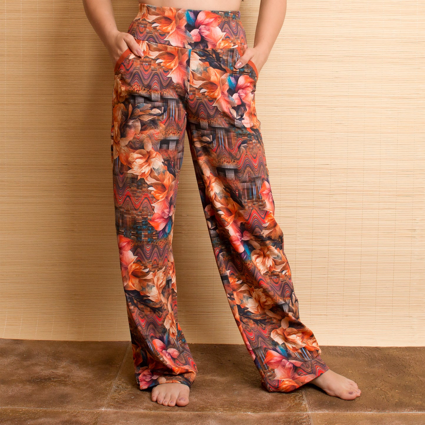 Virágos Absztrakt - Széles szárú női pamut nadrág